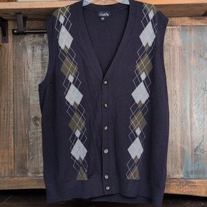 Arnold Palmer Vintage Navy Blue Argyle Preppy Golf Vest - Men's XL 46-48